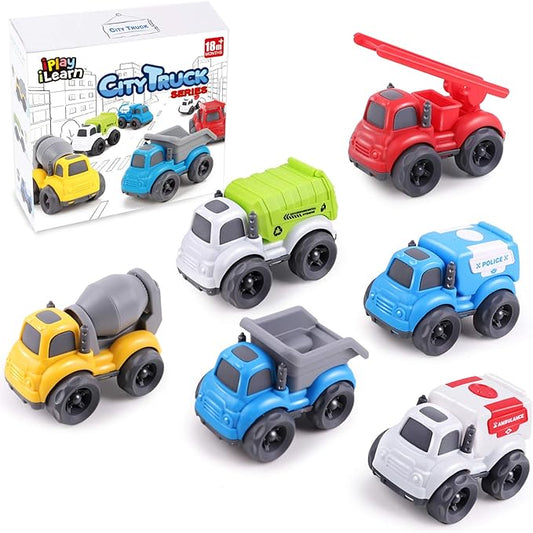 iPlay, iLearn 6PCS Friction Cars Toy for Toddlers 1-3 2-4, Mini 12 18 24 Month