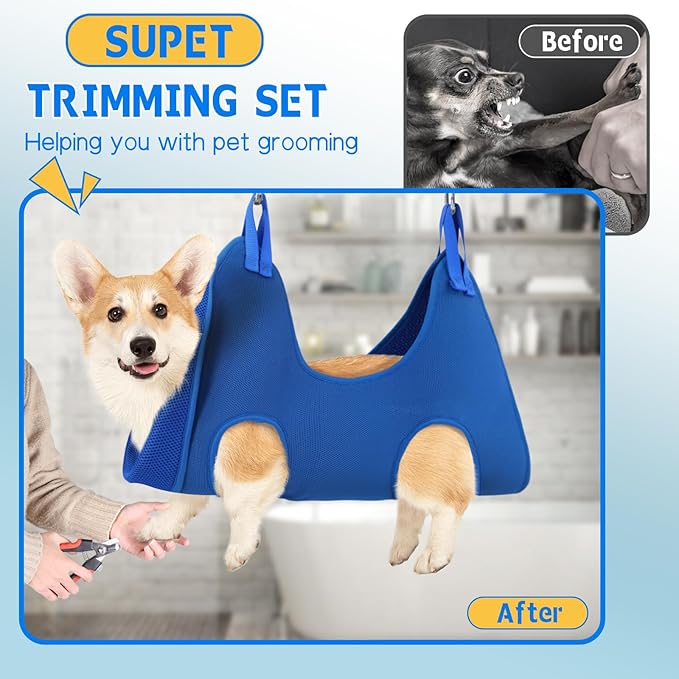 Supet Dog Grooming Hammock Harness for Cats Dogs, Relaxation Pet Grooming Hammock Restraint Dog & Small Animal Leashes Sling for Grooming Grooming Helper for Nail Trimming Clipping