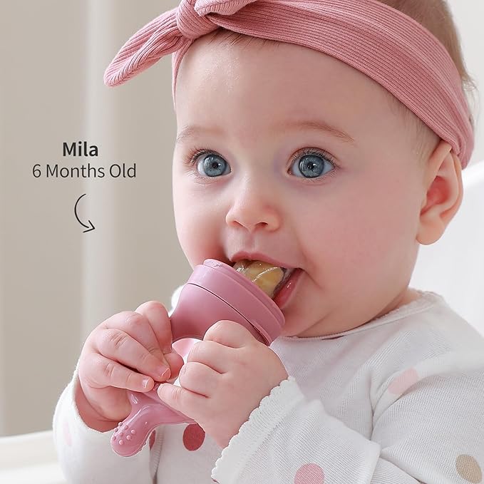 SAMiGO Baby Food Fruit Feeder and Breastmilk Popsicle Mold Set, Silicone Fruit Teether 4 Months+