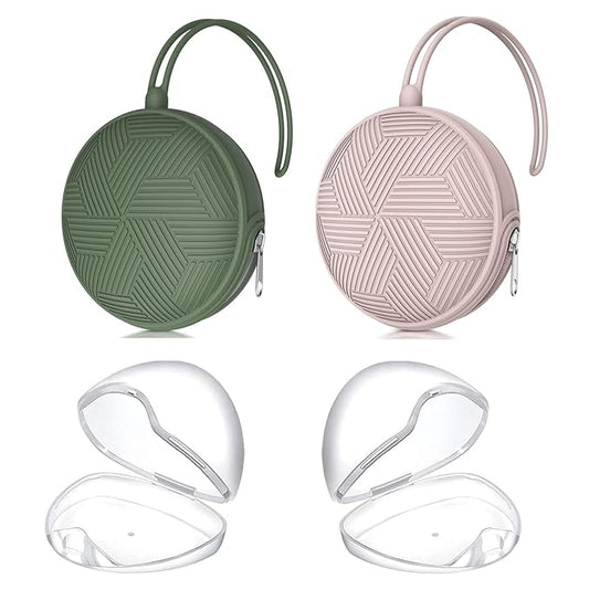 Smlpuame 4 Pack Pacifier Holder Case Set,2 Silicone Portable Pacifier Cover Pouch Bag for Diaper Bags Baby Carriage with 2 Transparent Pacifier Storage Container Box