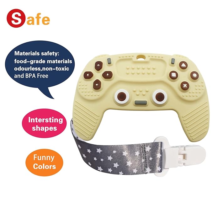 Teething Remote Control for Baby with Pacifier Clip, Funny Teethers for Baby for Baby Girl Or Boy 3-6 6-12
