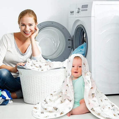 Zainpe 4Pcs Muslin Baby Hooded Towel & Washcloth Set Penguin 31.5 x 31.5 in