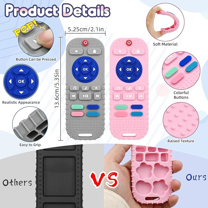 AiTuiTui Teething Relief Teethers Toys for Babies 3 6 9 12 Months Gifts, Silicone Sensory Remote Control Baby Teether Toy for Babies Newborn Infant Boy Girl Autism Toys