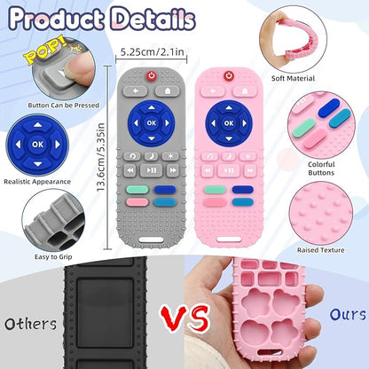 AiTuiTui Teething Relief Teethers Toys for Babies 3 6 9 12 Months Gifts, Silicone Sensory Remote Control Baby Teether Toy for Babies Newborn Infant Boy Girl Autism Toys
