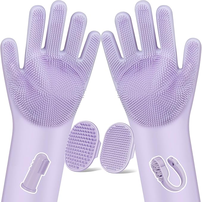 6PCS Pet Grooming Kit | Dog Washing Gloves | Dog Bath Brush | Dog Bath Gloves | Dog Shampoo Brush | Pet Grooming Gloves | Cat Bathing Supplies | Dog Bath Supplies (Purple)
