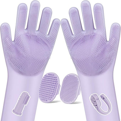6PCS Pet Grooming Kit | Dog Washing Gloves | Dog Bath Brush | Dog Bath Gloves | Dog Shampoo Brush | Pet Grooming Gloves | Cat Bathing Supplies | Dog Bath Supplies (Purple)