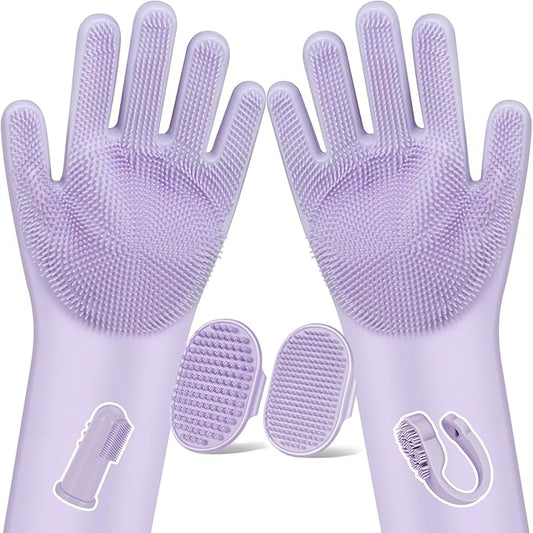 6PCS Pet Grooming Kit | Dog Washing Gloves | Dog Bath Brush | Dog Bath Gloves | Dog Shampoo Brush | Pet Grooming Gloves | Cat Bathing Supplies | Dog Bath Supplies (Purple)