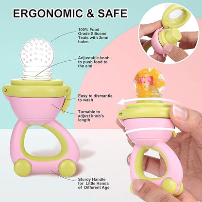 Baby Fruit Food Feeder Pacifier - Fresh Fruit Teething Toy 6M+, BPA Free Safely Introduce Solids Teething Relief Toy Includes Add Silicone Sacs 2-Pack (Green)
