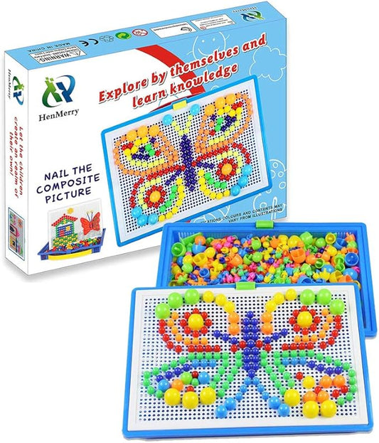 HenMerry Creative Mushroom Nails Mosaic Pegboard Children's Educational Toys 3D (300pcs)