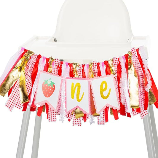 Strawberry Highchair Banner-1st Birthday Decoration,Sweet One Birthday Party Supplies for Girl Shower 1st Birthday