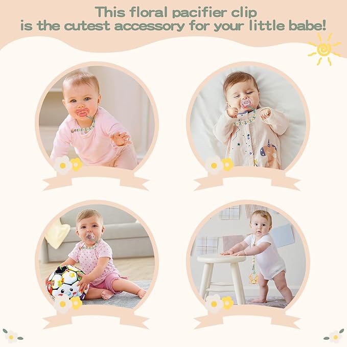 Pacifier Clip for Boys Girls Floral Daisy Macrame Paci Clip