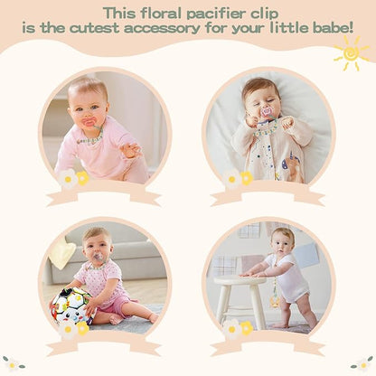 Pacifier Clip for Boys Girls Floral Daisy Macrame Paci Clip