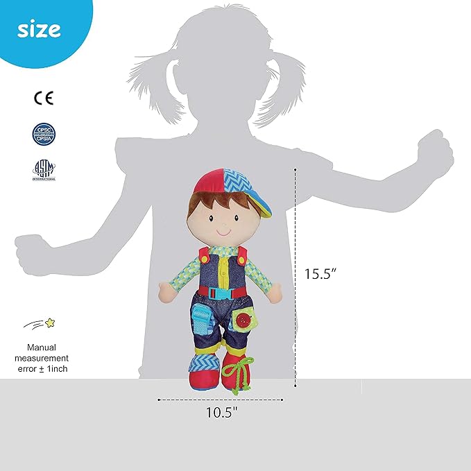 June Garden 15.5" Dressy Friends Lucas - Educational Stuffed Plush Doll for Kids and Toddlers 2 Years and Up