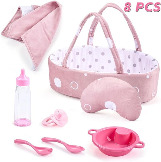 8 Pcs Baby Doll Accessories Set Includes Feeding Bottle, Pacifier 9'' to 12'' Dolls