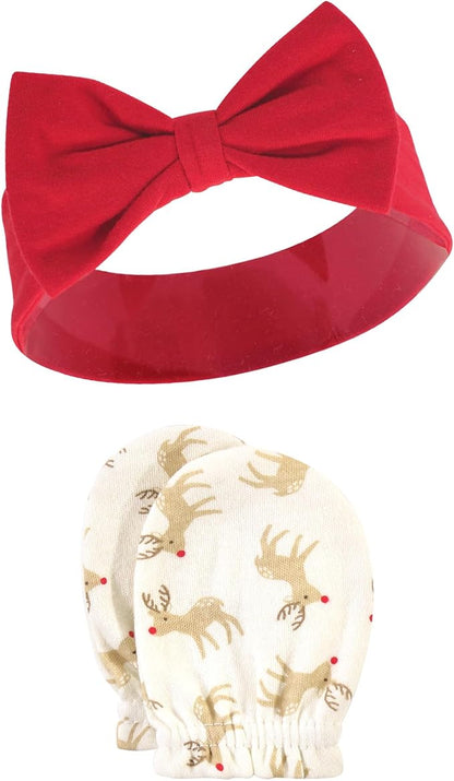 Hudson Baby Baby Girls' Cotton Headband and Scratch Mitten Set