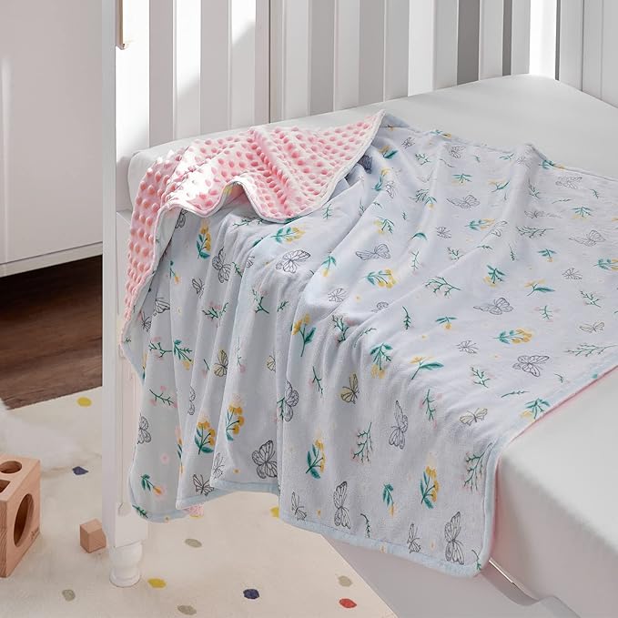 DaysU Silky Micro Soft Plush Baby Blankets for Girls with Print Floral Pattern and Soothing Raised Dots, Double Layer Bed Throws for Baby Crib 30x40 Inches