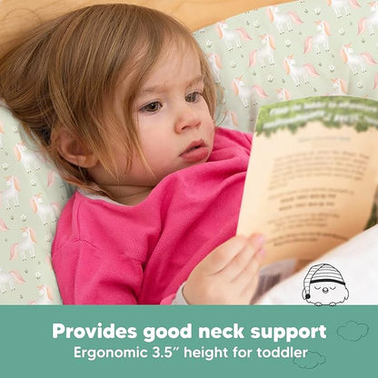 Toddler Pillow with Pillowcase - 13x18 My Little Dreamy Pillow, Organic Cotton Toddler Pillows for Sleeping, Kids Pillow, Travel Pillows, Mini Pillow, Nursery Pillow, Toddler Bed Pillow (Grace)