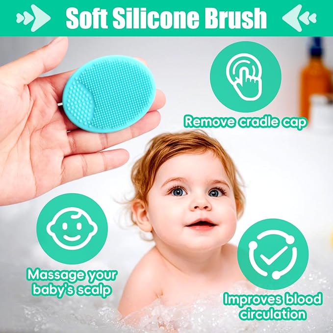 Cradle Cap Brush for Babies, 5Pcs Cradle Cap Treatment Set with Soft Bristle Brushes Silicone Scrubber Long Comb for Newborn Bathing Essentials Baby Brush and Comb Set (Green)