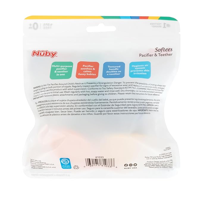 Nuby Silicone Softees Pacifier and Teethers - (5-Pack) Silicone Baby Pacifiers and Teethers 0+ Months
