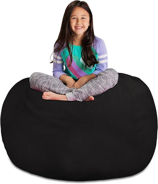 Posh Creations Stuffable Kids Stuffed Animal Storage Bean Bag Chair Cover - Childrens Toy Organizer, X-Large 48" - Soft Faux Rabbit Fur Black