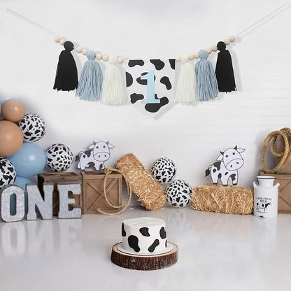 Holy Cow 1st Tassels Banner Birthday Decorations Boy - First Highchair Tassels Banner, High Chair Tassels Wood Beads Garland Party Supplies