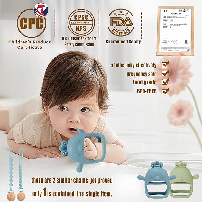 3 Packs Baby Teether Toy for 0-6 6-12 Months,Hold & Wear