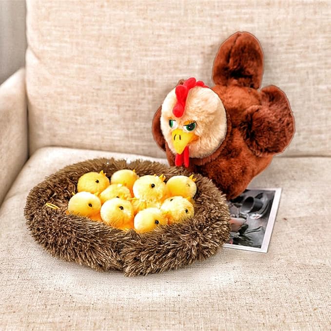 XIYUAN Hen with Nest Doll Toy Set Funny Plush Hen Doll(Hen+Nest+10 Chicks)