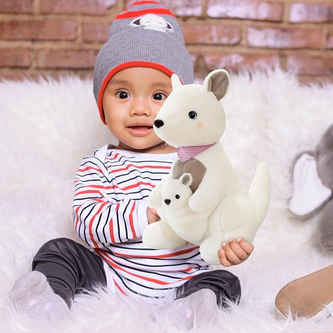 Kangaroo Stuffed Animal Plush Doll - Mother Kangaroo with Removable Child Kangaroo Plushies, Adorable Plushie for Ages 3 and Up (White,19.68 inch)