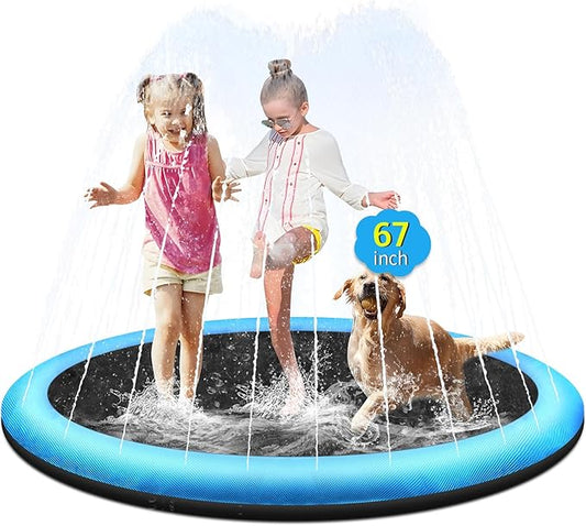 67" Non-Slip Splash Pad for Kids and Dog, Thicken Sprinkler Pool Summer Outdoor Water Toys