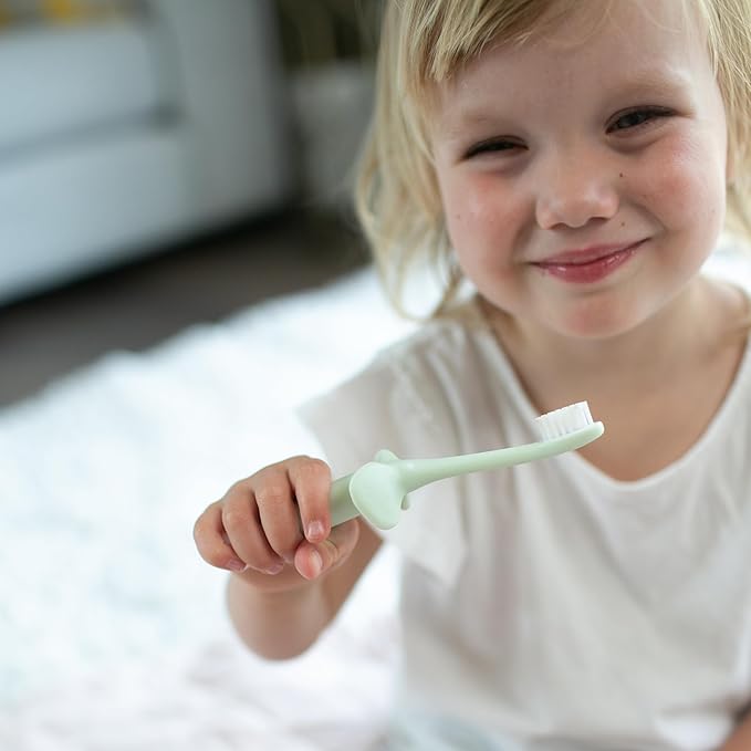 Dr. Brown's Infant-to-Toddler Training Toothbrush Set, Mint Elephant with Fluoride-Free Strawberry Baby Toothpaste, 0-3 Years (Styles May Vary)