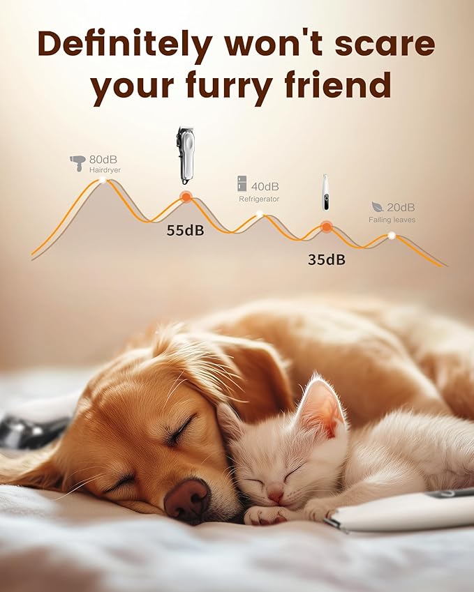 Dog Grooming Kit with Dog Paw Trimmer for Heavy Thick Hair, Low Noise Clippers for Grooming with Stainless Steel Blade, Cordless Dog Hair Clippers, Rechargeable Dog Shaver for Pets Cats