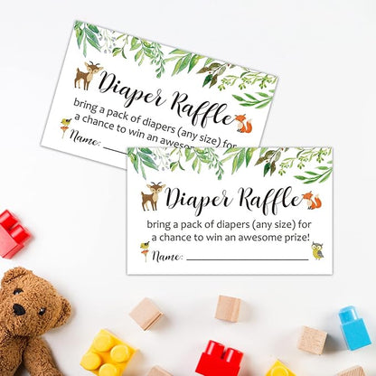 Diaper Raffle Tickets Woodland Baby Shower Game Invitations Insert for Boy Girl, Bring a Pack of Diapers to Win Favors 3.5" x 2", Pack 50