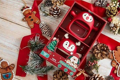 Baby Christmas Stocking Stuffers-Smily Mia Penguin Buddy and Reindeer 2 in 1 Christmas Gift/Toy Set for 0-12 Months Teething Babies, Teeting Mittens For Babies