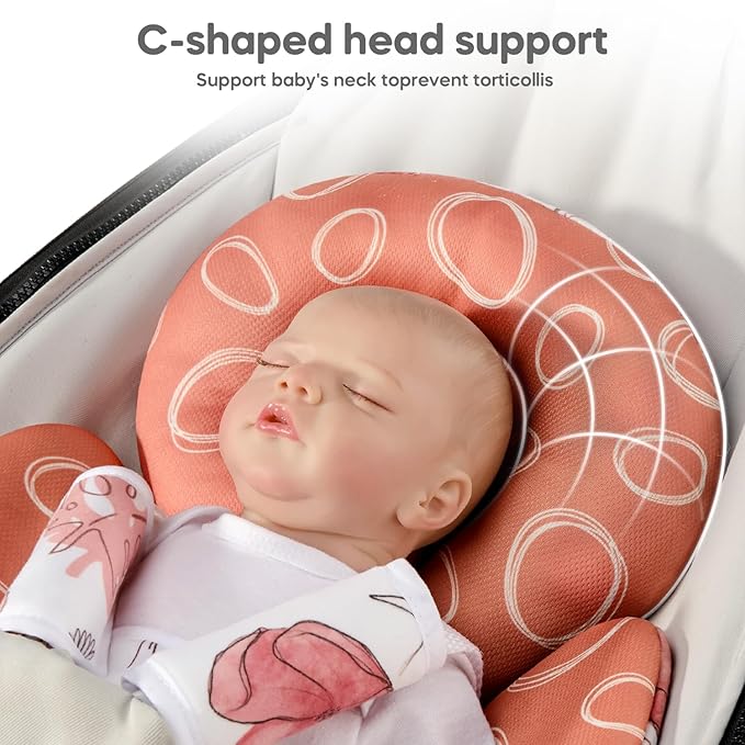 Mamatepe Infant Car Seat Insert, Baby Seat Head and Body Support for Newborn, Soft Breathable, Reversible Design, Fits for Stroller, Baby Swing, Rocker, Bassinets, Pushchair, Orange