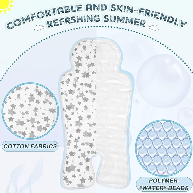 Qunclay 2 Pcs Gel Car Seat Cooler Pad for Baby Cooling Pad for Stroller Breathable Universal Car Cooler Mat Multifunctional Baby Stroller Seat Liner Cushion Chair(Gray Star)