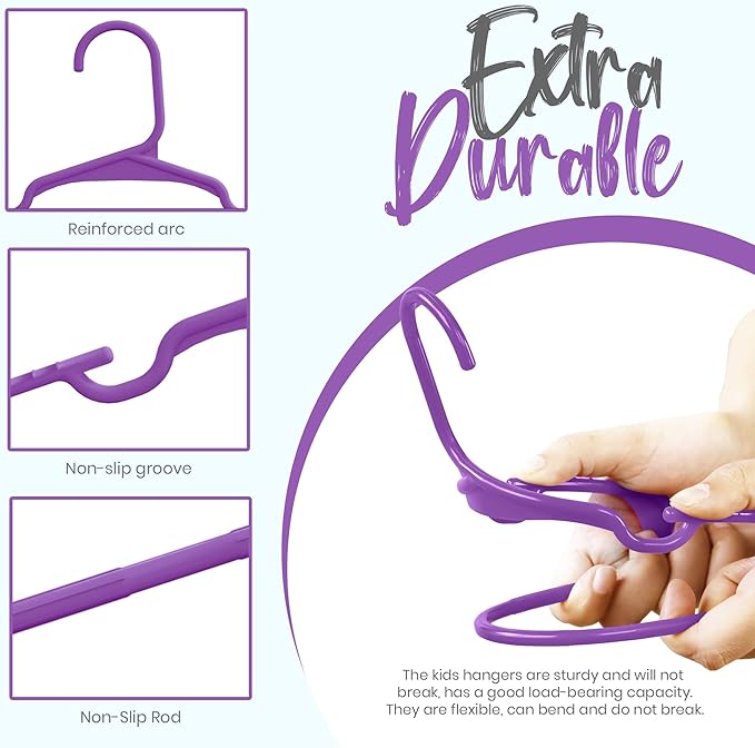 Utopia Home 40 Pack Kids Hangers - 11.5 Inch Plastic Baby Hangers for Closet - Childrens Hanger for Clothes & Infant Hanger for Closet - Ideal for Everyday Standard Use (Purple)