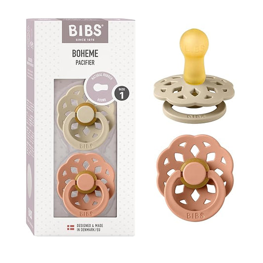 BIBS Pacifiers - Boheme Collection | BPA-Free Baby Pacifier 2 Vanilla/Peach 0-6 Months