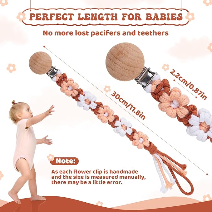 Pacifier Clip for Boys Girls Floral Daisy Macrame Baby Paci (1pack:Caramel Style