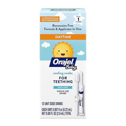Orajel Baby Daytime Cooling Swabs for Teething, Drug-Free 1 Pediatrician 12 Swabs