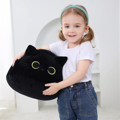 Black Cat Plush Toy 16'' Black Cat Pillow, Soft Plush Doll Black Cat Stuffed Animal 3D Black
