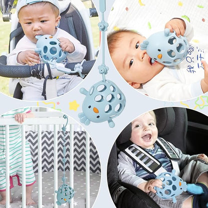 Baby Teething Toys with A Toy Safety Strap for Babies 0-6, 12 18 Months