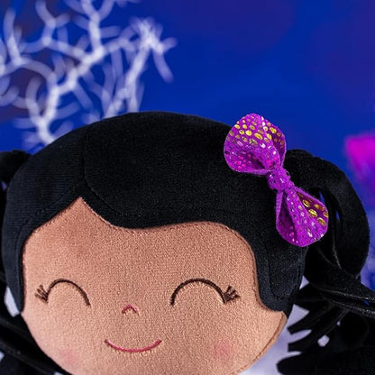 Gloveleya Soft Dolls Plush Figure Brown Skin Glitter Purple Dress 12inches