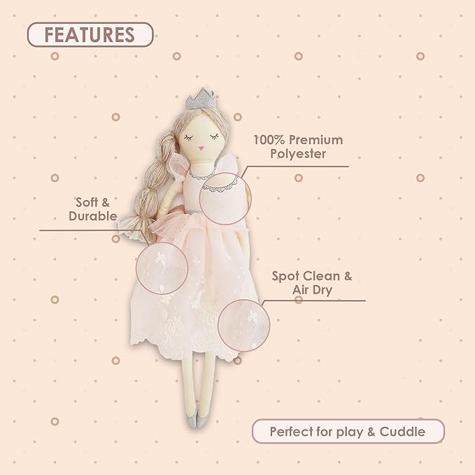 MON AMI Princess Doll Olivia – 22”, Soft & Elegant Stuffed Plush Princess Doll