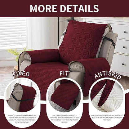 Easehomey 100% Waterproof Recliner Chair Covers, Non Slip Dog Chair Cover Furniture Protector Washable Chair Cover with Pocket, Elastic Straps for Kids,Pets,Dogs (Wine Red, 23.6")