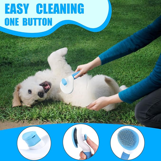 Dog Brush Dog Grooming Kit 5PCS - Dog Brushes for Grooming, Dog Brush for Shedding,Puppy Brush and Flea Comb for Dogs, Slicker Brush for Dogs Comb and Dog Hair Brush Set Blue