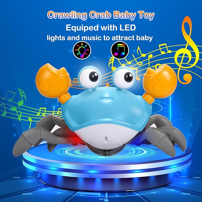 Crawling Crab Baby Toy-Gifts Infant Tummy Time Toys Build in 0-6 6-12 1-3 4+