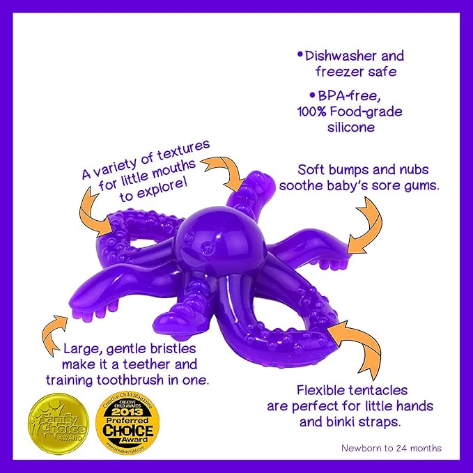 Baby Banana - Octopus Teething Toy Toothbrush, Training Teether Tooth Brush for Infant