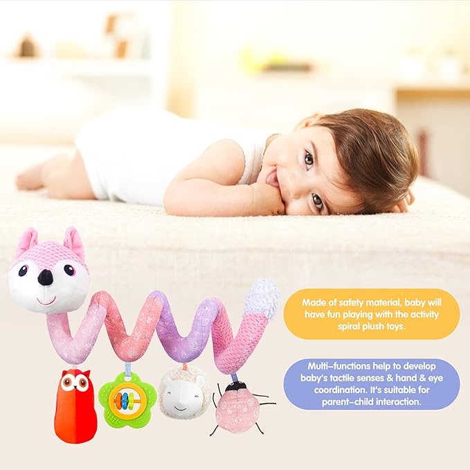 Infant Baby Pink Fox Spiral Activity Plush"