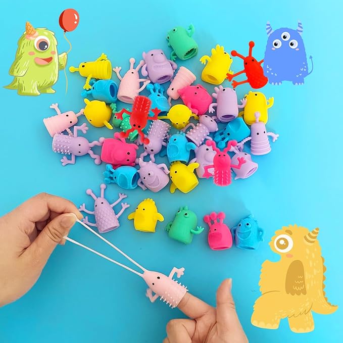 30pcs Monster Finger Puppets Toys,Cute Rubber Finger Doll Toys