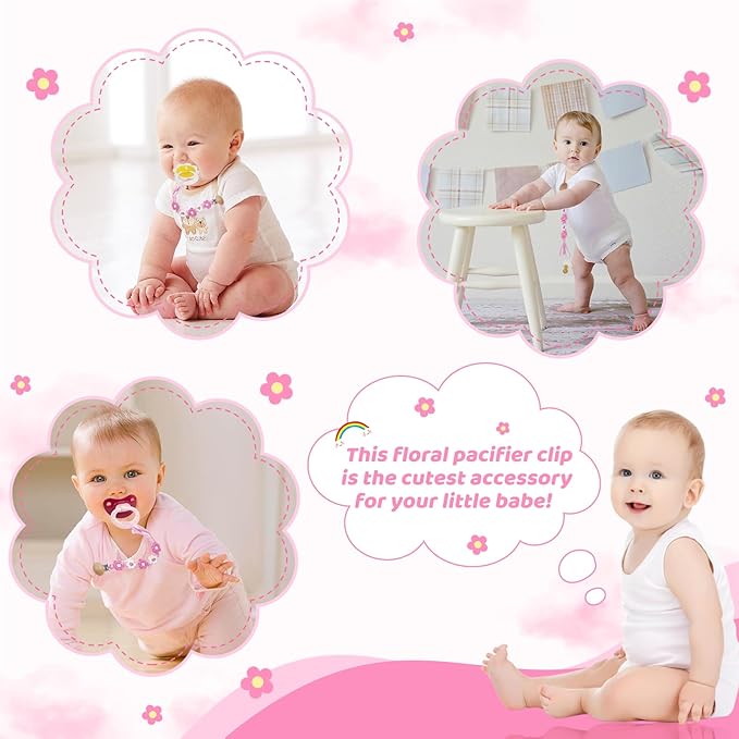 Pacifier Clip for Boys Girls Floral Daisy Macrame Baby Paci (1pack:Pink Daisy